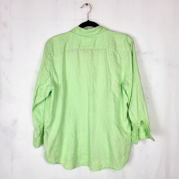 Chaps Lime Green 100% Linen Button Down 3/4 Sleeve Shirt - Picture 5 of 5